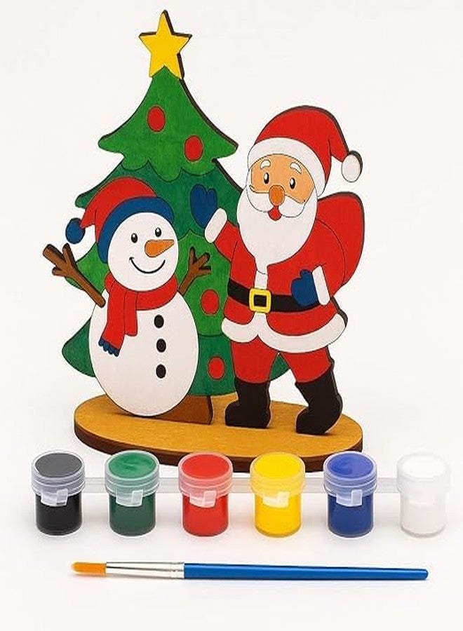GreyArt DIY Christmas Wooden Painting Set for Kids | Easy to Assemble Christmas Craft Kit with MDF Cutouts, Paints & Brush | Santa, Snowman & Christmas Tree Art Kit for Kids Creative Activity - Image 1
